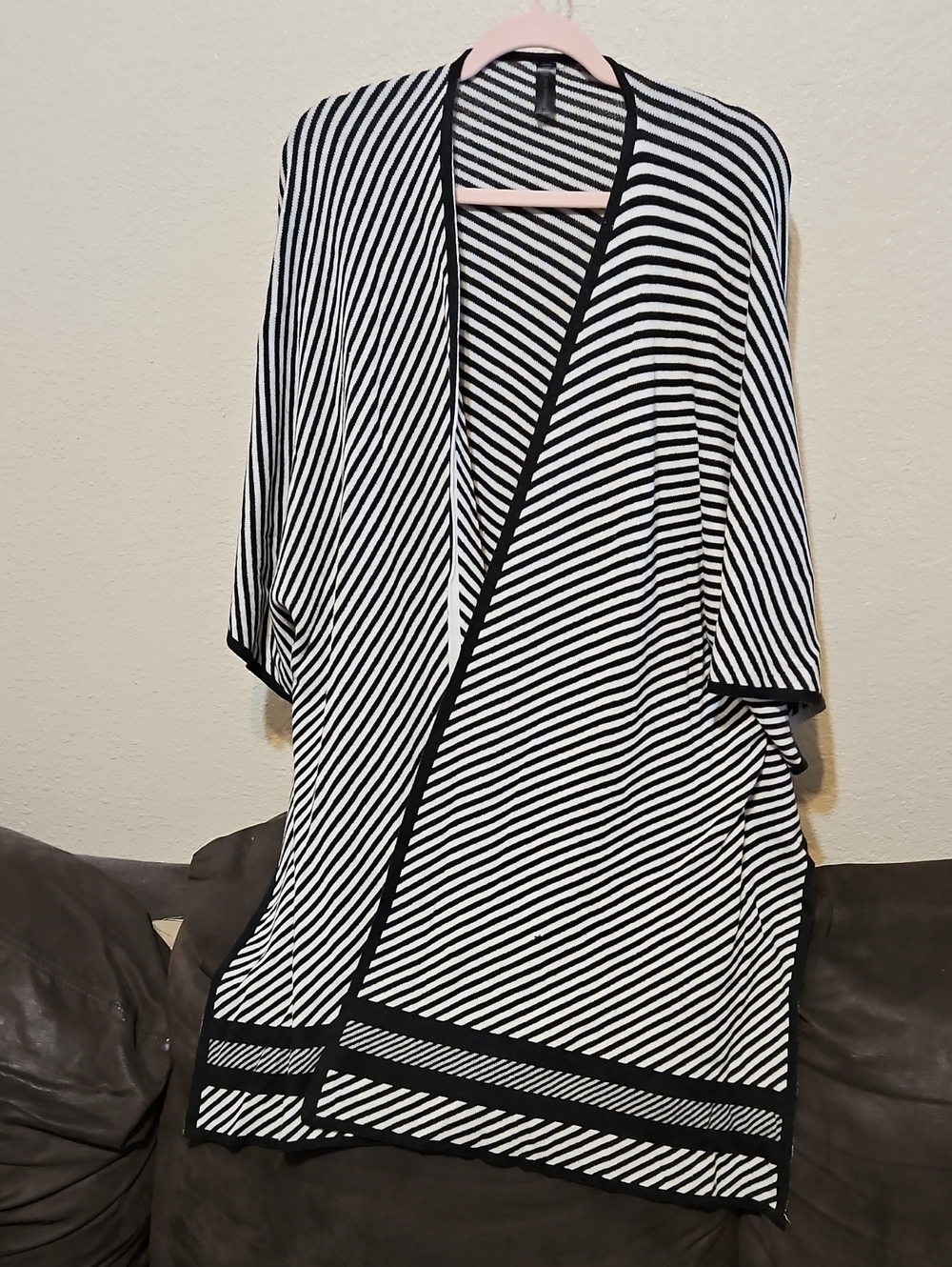 Lane Bryant Black & White Striped Open Cardigan